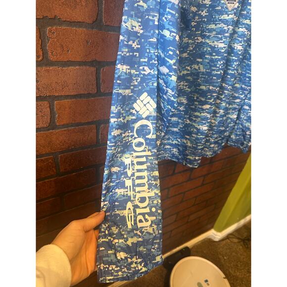 COLUMBIA BLUE WINDBREAKER MENS Large PFG ZIP UP JACKET PRINTED PATTERN GEOMETRIC - Picture 6 of 16